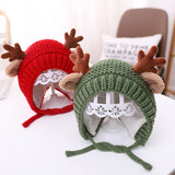 elvesmall Cute Deer Elk Antlers Baby Hat Winter Warm Plush Knitted Ear Warmer Children Hat Bonnet Boys Girls Cap Beanie Christmas Hats