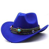 elvesmall Wool Women's Men's Western Cowboy Hat For Gentleman Lady Jazz Cowgirl With Leather Cloche Church Sombrero Caps