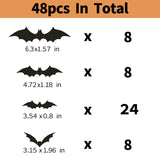 elvesmall 12/24/48pcs Halloween Decoration 3D Black Bat Halloween Party DIY Bar Room Decor Party Scary Props Wall Sticker