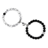 elvesmall Valentines Day Gift 2Pcs/Set Beads Bracelet For Lovers Natural Stone Distance Heart Magnet Couple Bracelets Friendship Fashion Jewelry Gift