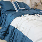 elvesmall Luxury Bedding Sets Queen King Size Solid White and Blue Ruffle Princess Duvet Cover Bedsheet Set Lace Girls Home Europe Bedding