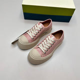 New Thick-Soled Leather Big Head Shoes Women's round-Toe Canvas Shoes Muffin Ugly and Cute Casual Lace up White Shoes