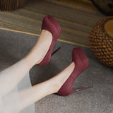 2025 136-2 Cross-border waterproof table super high heels women's suede round head stiletto high heels Ultra high heels