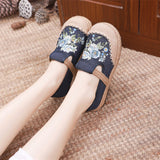 Spring New Ethnic Style Women's Shoes Linen Slip-on Old Beijing Cloth Shoes round Toe Flat Bottom Breathable Canvas Shoes Straw Sandals