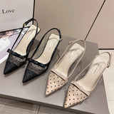 2025 733-8 pointed stiletto high heels Korean version of sexy mesh bag head sandals women's bow temperament high heels sandals