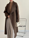 2025 Cashmere wool stand-up collar single-breasted multi-buckle shoulder sleeves extended double-sided woolen cashmere coat women's autumn and winter