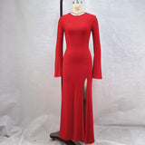 women's clothing popular autumn and winter new slim-fitting temperament long-sleeved split-ended sexy long dress dress dress