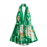 Hot Trade 2024 Summer New Fashion V-neck Strap Sexy Print Hanging Collar Short Dress Women