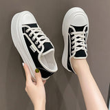 Thick Bottom Breathable  New Autumn Canvas Shoes Women's Sports Casual Shoes Height Increasing Lace-up White Shoes Board Shoes Wholesale