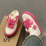 Spring and Autumn Korean Style Ulzzang Retro Platform Canvas Shoes Women's Step-on Two-Way Casual Sloth Sneakers Fashion Shoes