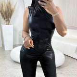 style  spring and summer new product slanted shoulder sleeveless waist hip lift women's onesie trousers women's nightclub wholesale