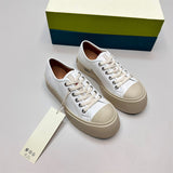 New Thick-Soled Leather Big Head Shoes Women's round-Toe Canvas Shoes Muffin Ugly and Cute Casual Lace up White Shoes