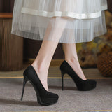 2025 136-2 Cross-border waterproof table super high heels women's suede round head stiletto high heels Ultra high heels