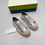 New Thick-Soled Leather Big Head Shoes Women's round-Toe Canvas Shoes Muffin Ugly and Cute Casual Lace up White Shoes