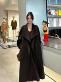 2025 All-wool solid color large lapel lace-up shoulder sleeves extended double-sided cashmere coat woolen jacket to keep warm in autumn and winter