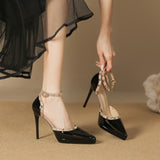 2025 1088-23A one-word rivet high heel single shoes pointed thin heel waterproof table sandals women's hollow bag head high heels