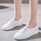 New Leather White Shoes Women's Spring and Autumn Ins Versatile Single-Layer Shoes Pregnant Women Flat plus Size Canvas Shoes