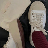 New Thick-Soled Leather Big Head Shoes Women's round-Toe Canvas Shoes Muffin Ugly and Cute Casual Lace up White Shoes