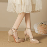 2025 1088-23A one-word rivet high heel single shoes pointed thin heel waterproof table sandals women's hollow bag head high heels