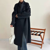 2025 Cashmere wool stand-up collar single-breasted multi-buckle shoulder sleeves extended double-sided woolen cashmere coat women's autumn and winter