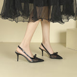 2025 733-8 Bow empty bag head high heels pointed thin heel leather polka dot shoes women's  not tired feet single shoes