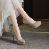 2025 136-2 Cross-border waterproof table super high heels women's suede round head stiletto high heels Ultra high heels