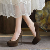 2025 136-2 Cross-border waterproof table super high heels women's suede round head stiletto high heels Ultra high heels