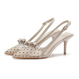 2025 733-8 Bow empty bag head high heels pointed thin heel leather polka dot shoes women's  not tired feet single shoes