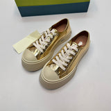 New Thick-Soled Leather Big Head Shoes Women's round-Toe Canvas Shoes Muffin Ugly and Cute Casual Lace up White Shoes