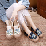 Spring New Ethnic Style Women's Shoes Linen Slip-on Old Beijing Cloth Shoes round Toe Flat Bottom Breathable Canvas Shoes Straw Sandals