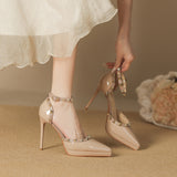 2025 1088-23A one-word rivet high heel single shoes pointed thin heel waterproof table sandals women's hollow bag head high heels