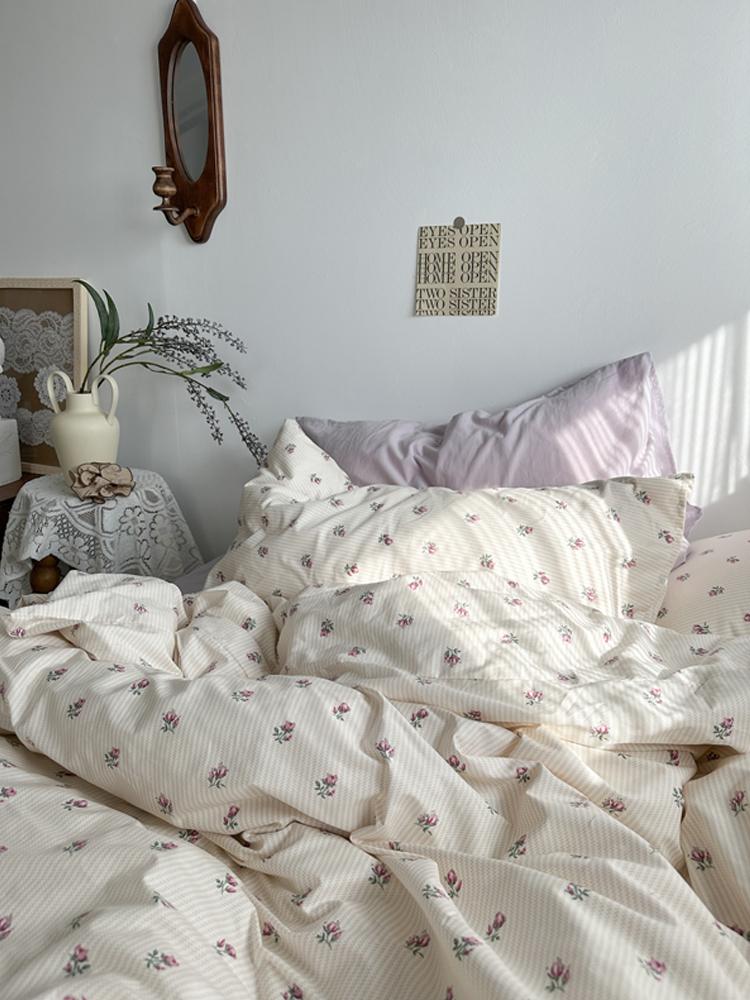 elvesmall Purple Vintage Floral Bedding Set