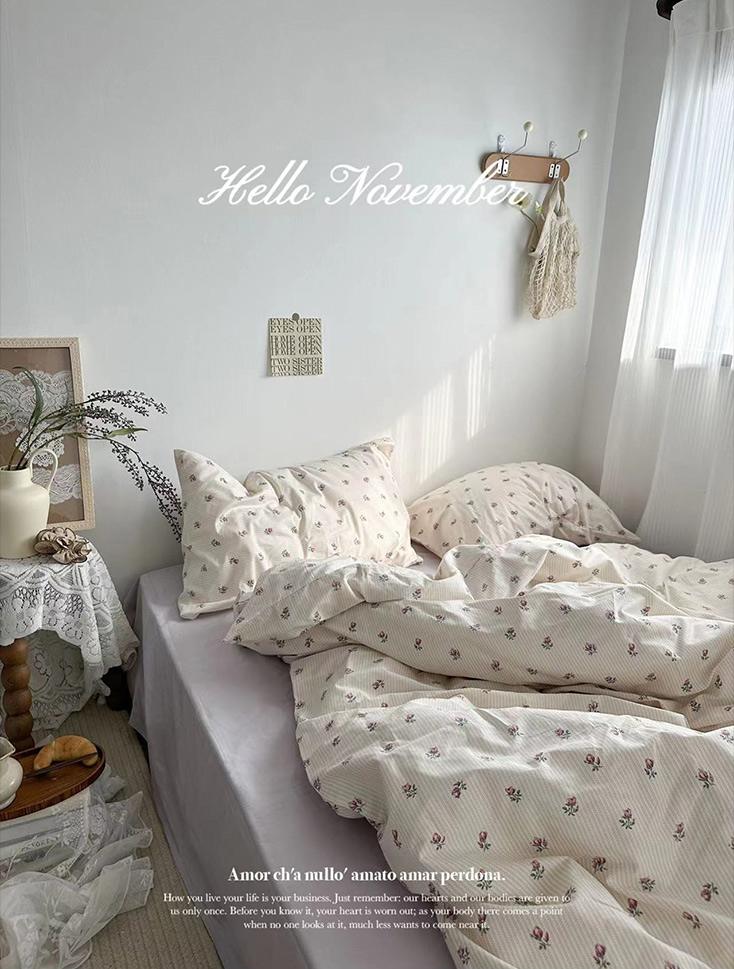 elvesmall Purple Vintage Floral Bedding Set