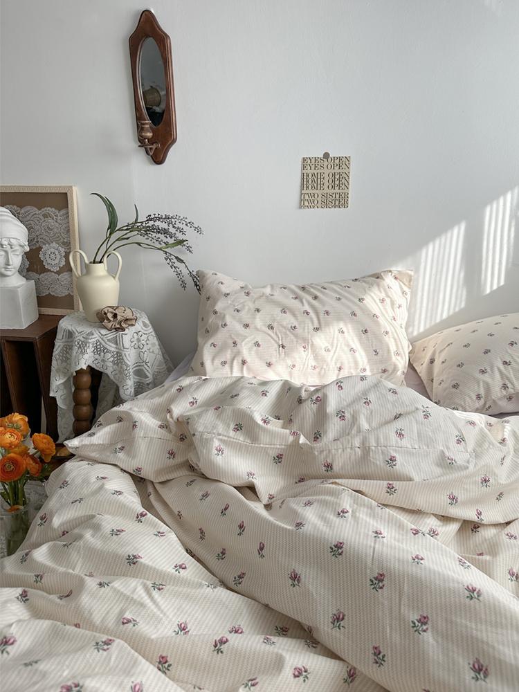 elvesmall Purple Vintage Floral Bedding Set