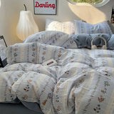 elvesmall Ins Bedding Set Duvet Cover Fresh Blue Floral. Wrinkled Yann Bed Set Of Four Pieces, Washing Cotton Sheets Bed Sheets