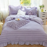 elvesmall Purple Princess Bedding Set Duvet Cover Pillowcase Linens Twin Queen King Bed Sheet Set Luxury Solid Color Woman Girl Kawaii Set