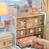 elvesmall Kawaii Desk Organizer Drawer With Sticker Cute Plastic Clear Organizing Boxes Stationery Storage Box Container For  Home School
