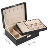 elvesmall 1pc Jewelry Storage Box Two Layers Of Lockable PU Leather Soft Lining Large Capacity Gifts For Ladies And Girls Black Pink White