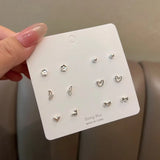 elvesmall Fashion Silver Plated Simple Hollow Mini Wing Heart Star Stud Earrings Set for Women Girls Silver Color Earrings Teen Jewelry