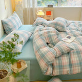 elvesmall Fashion Plaid Bedding Set 100% Cotton Duvet Cover Set Home Textiles Nordic Bed Sheet Queen King Quilt Cover Pillowcase Bed Linen