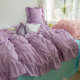 elvesmall Korean Lovely Princess Queen Bedding Set Kawaii Ruffles Comforter Bedding Sets Cute Girl Duvet Cover Set with Sheet Quilt Covers