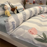 elvesmall Ins Nordic Flower Duvet Cover Set With Pillowcase Fashion Design Bed Flat Sheet Girls Women 3/4pcs Bedding Set Twin Queen Size