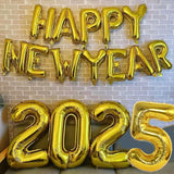 elvesmall 2025 Happy New Year Balloons Banner Rose Gold Number Letter Aluminum Foil Balloon Christmas New Year Eve Party Decor Balls Suppl