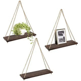 elvesmall Wooden Rope Swing Wall Hanging Plant Flower Pot Tray Mounted Floating Wall Shelves Nordic Home Decoration Mored Simple Design