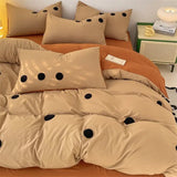elvesmall INS Cream Solid Color Girls Bedding Set Soft Washed Cotton Quilt Cover Flat Sheet Pillowcase Girls Kids Bed Linens Decor Home