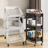 elvesmall Folding Storage Rack Trolley Kitchen Bathroom Bedroom Multi Storey Snacks Shelving Organizer Carts Mobile Trolley Storage Rack