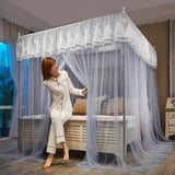 elvesmall  Embroidery Lace Palace Mosquito Net with Stainless Steel Bracket Square Princess Mosquito Tent for Bed Double Bed Nets Canopy