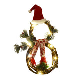 elvesmall  LED Light Snowman Rattan Wreath for Front Door Xmas Decorations Christmas Garland for Home Fireplace Wall Decor New Year
