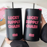 elvesmall  -  350/600ml Cute Thermos Water Bottle Tumbler Korean Thermal Cup For Coffee Tea Beer Juice Sainless Steel Straw Insulated Cup Gift