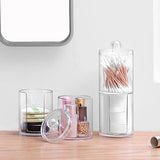 elvesmall Acrylic Makeup Organizer Cotton Swabs Containerwith Bamboo Lid Cosmetic Transparent Box Cotton Pad Organizer Jewelry Storage Box